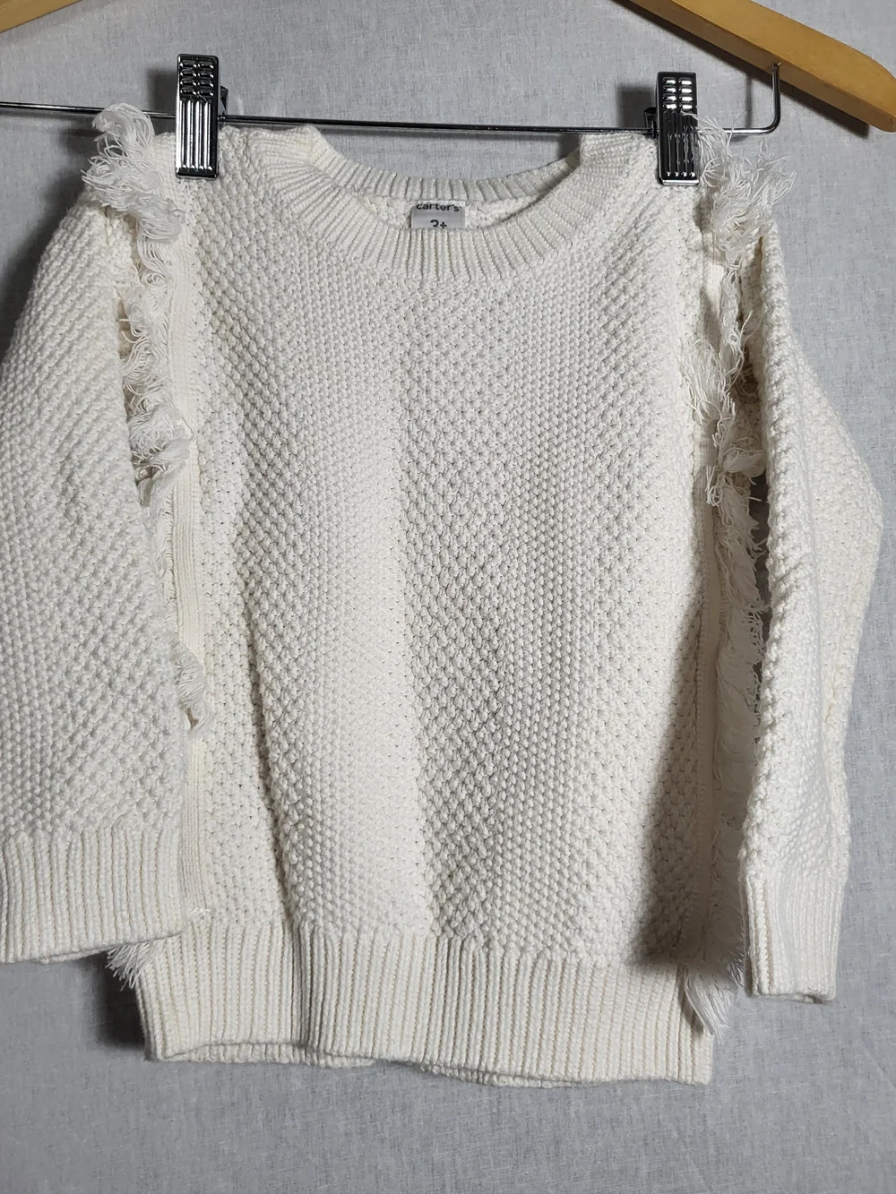 KidsCream Fringe Detail Knit Sweater